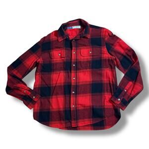Old Navy Flannel Shirt Mens Red Black Plaid Long Sleeve Button Down Sz L